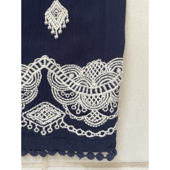 Sundance Pants Crop High Waist Embroidered Pull on Drawstring - Picture 7 of 9